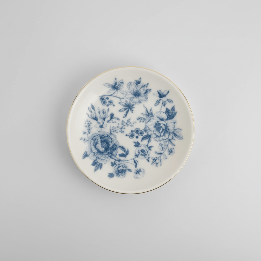 Sweet Water Decor Blue Delft Gold Heart Jewelry Dish