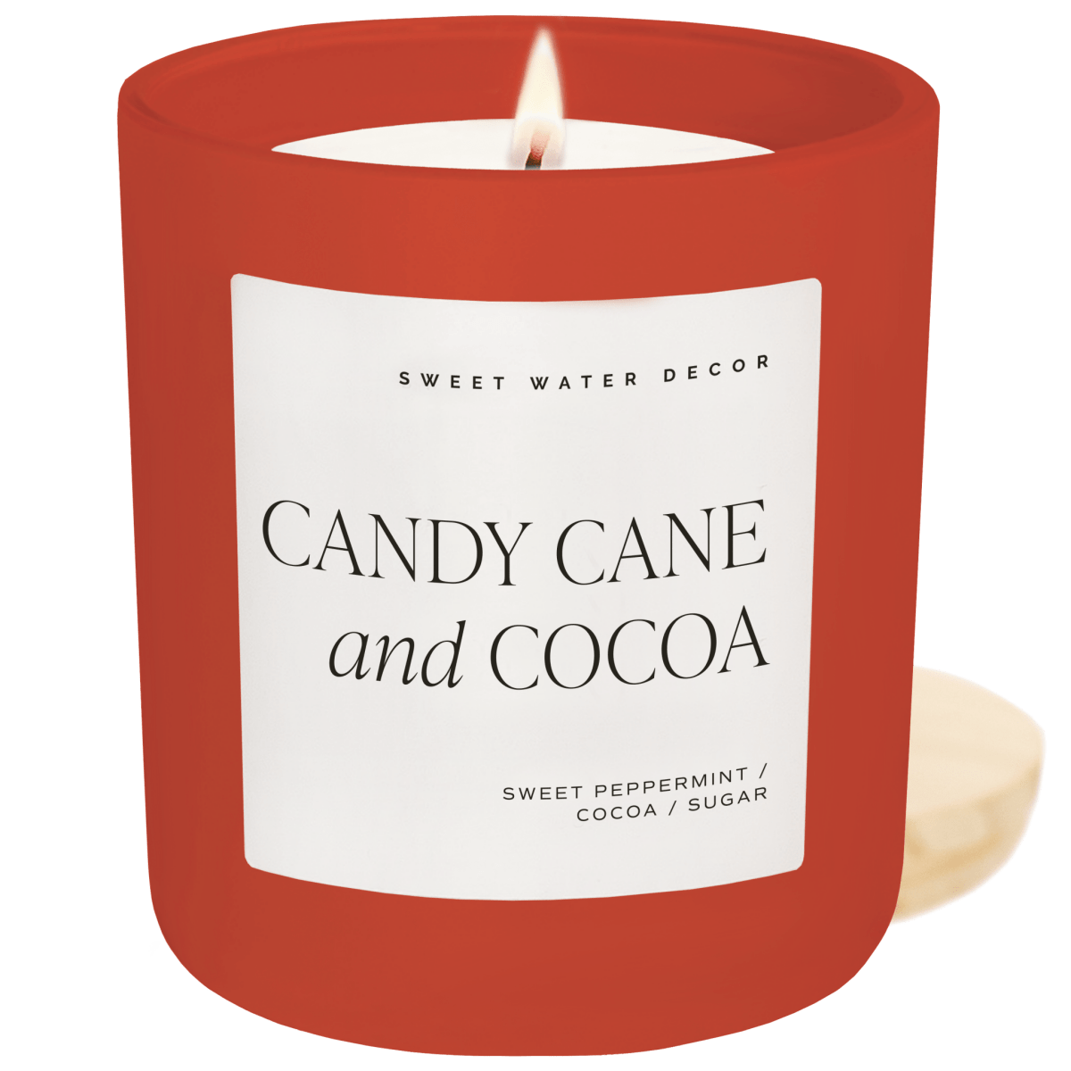 Sweet Water Decor Candy Cane and Cocoa Soy Candle - Red Matte Jar - 15 oz (Hot Cocoa and Peppermint)
