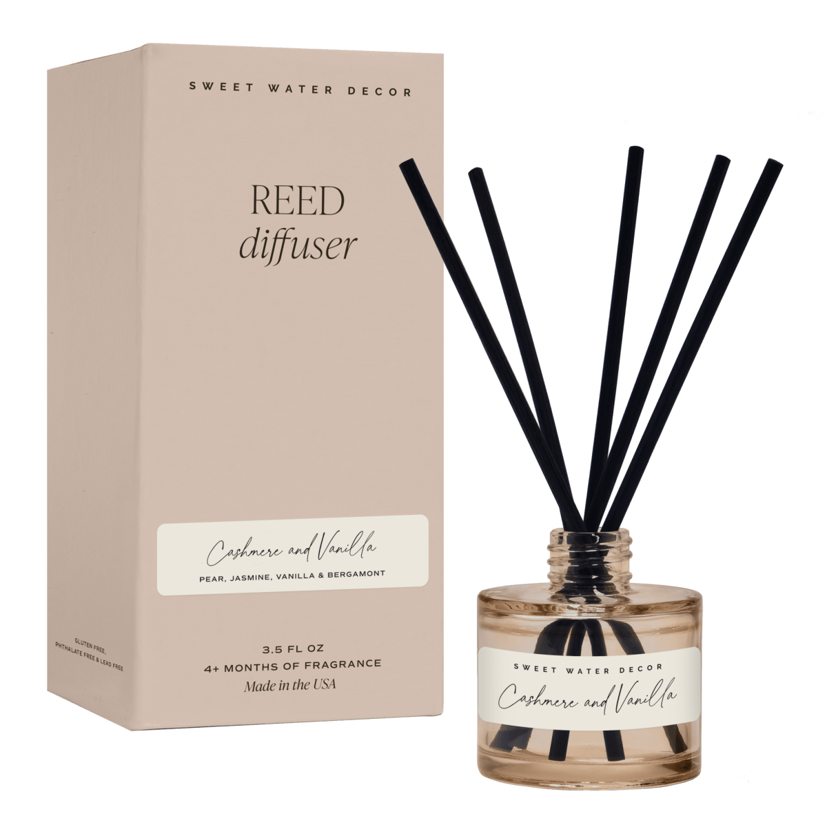 Sweet Water Decor Cashmere and Vanilla Tinted Beige Reed Diffuser 3.5 oz