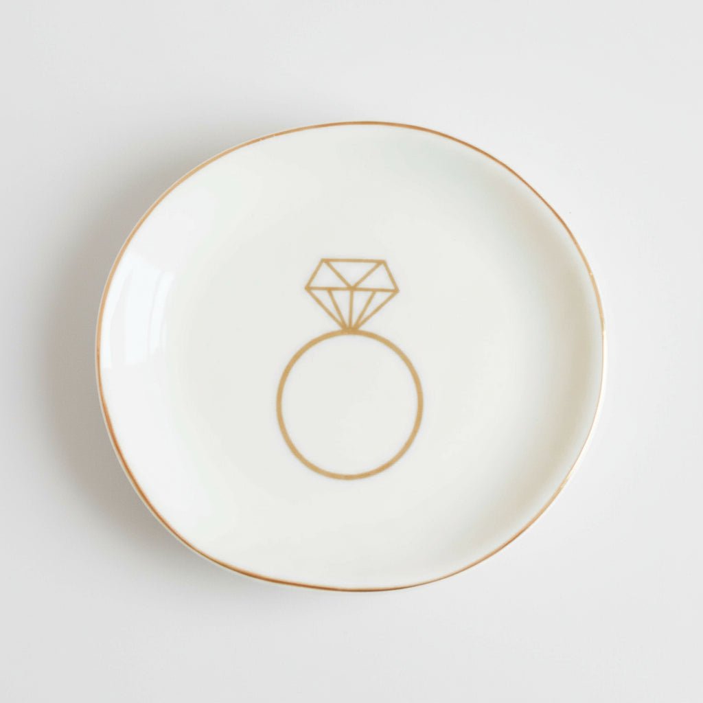 Sweet Water Decor Ceramic Ring Dish 4" - Gold Foil Engagement Ring Holder Cream