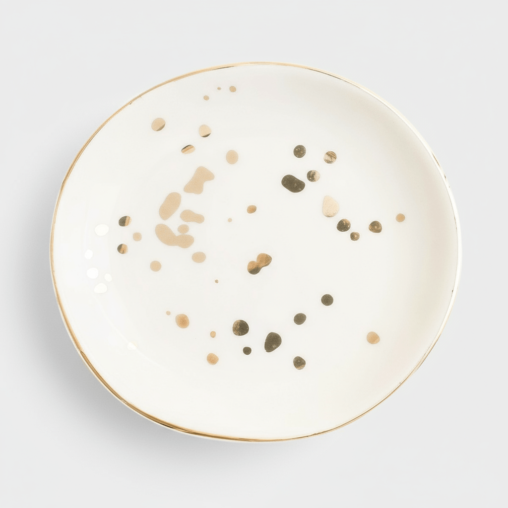 Sweet Water Decor Ceramic Ring Dish - White & Gold Speckled 4" Jewelry Holder