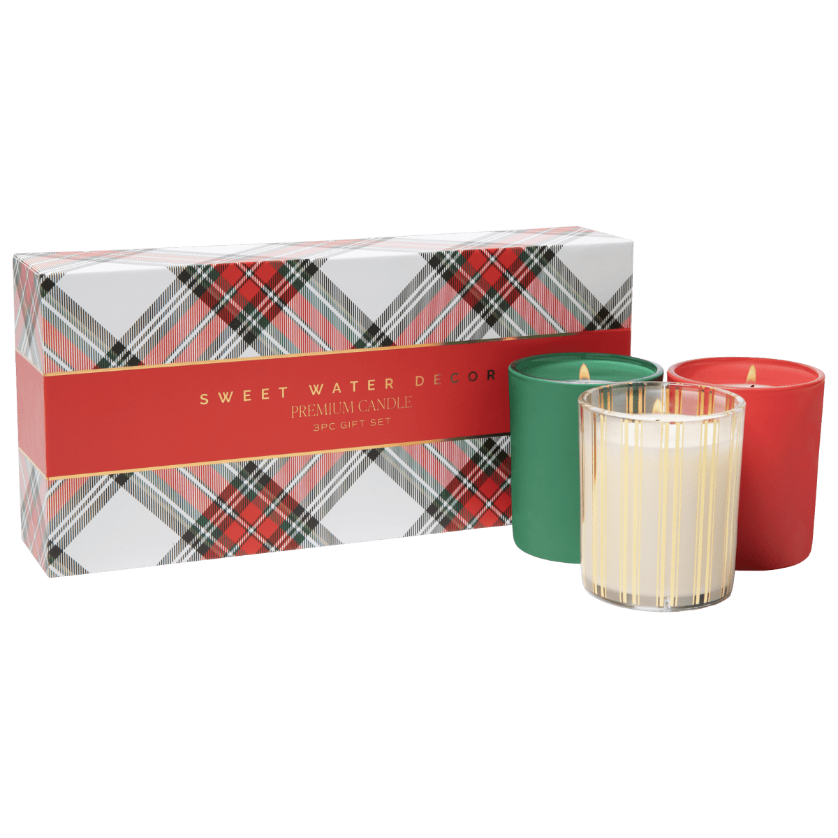 Sweet Water Decor Christmas Candle Gift Set - 3 Soy Candles in Plaid Box (5oz Each)