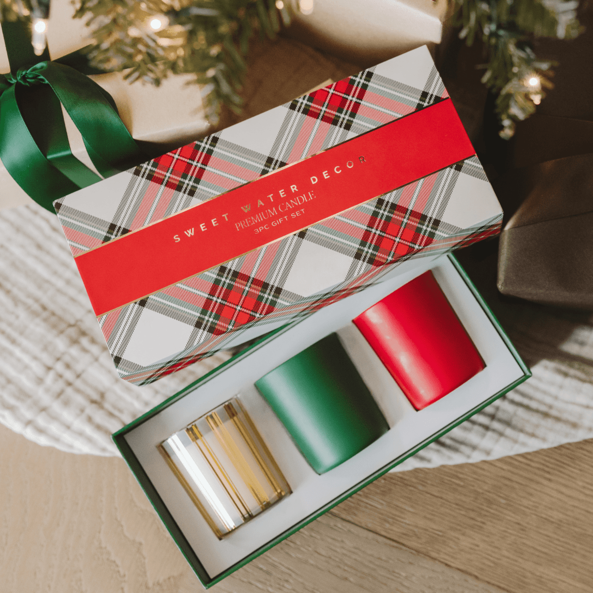 Sweet Water Decor Christmas Candle Gift Set - 3 Soy Candles in Plaid Box (5oz Each)