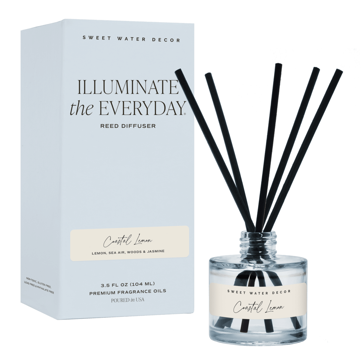 Sweet Water Decor Coastal Lemon Blue Tinted Glass Reed Diffuser 3.5oz - Sea Salt Citrus