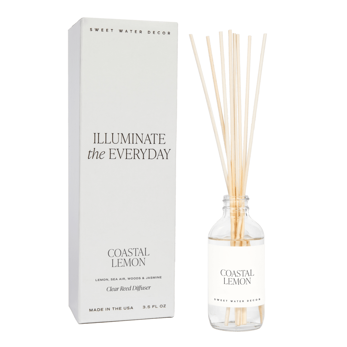 Sweet Water Decor Coastal Lemon Clear Reed Diffuser 3.5oz — Sea Salt Citrus