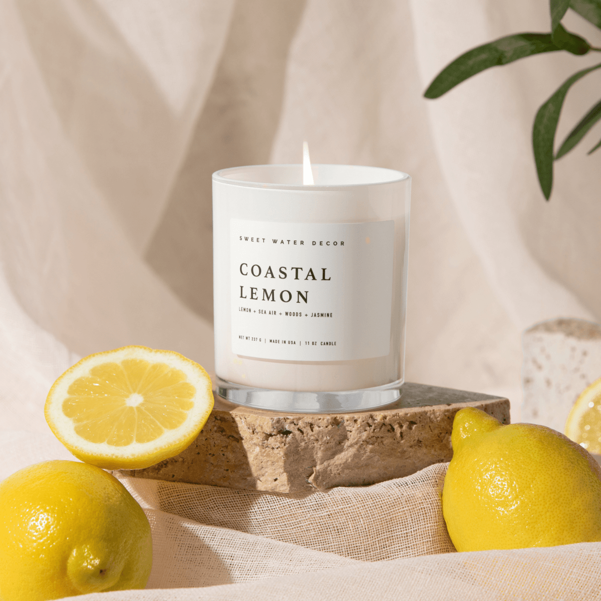 Sweet Water Decor Coastal Lemon Soy Candle - 11 oz White Jar - Lemon & Sea Salt