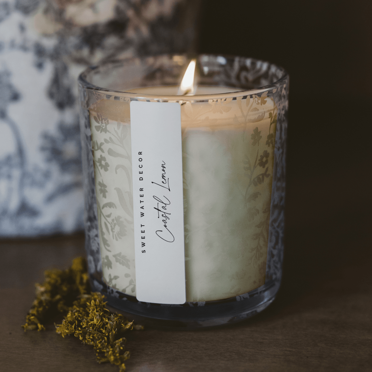 Sweet Water Decor Coastal Lemon Soy Candle - 12 oz Blue Tinted Glass Jar - Sea Salt Citrus