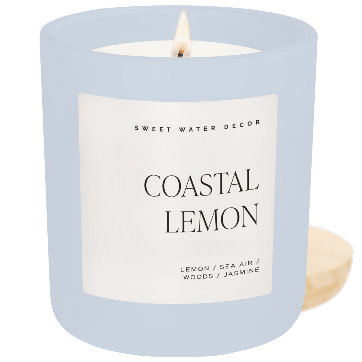 Sweet Water Decor Coastal Lemon Soy Candle - 15 oz Blue Matte Jar - Sea Salt Citrus