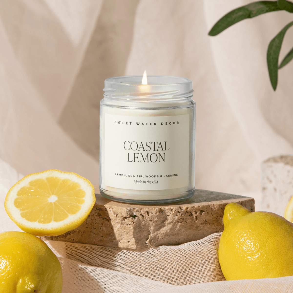 Sweet Water Decor Coastal Lemon Soy Candle - 9 oz Clear Jar - Lemon & Sea Salt