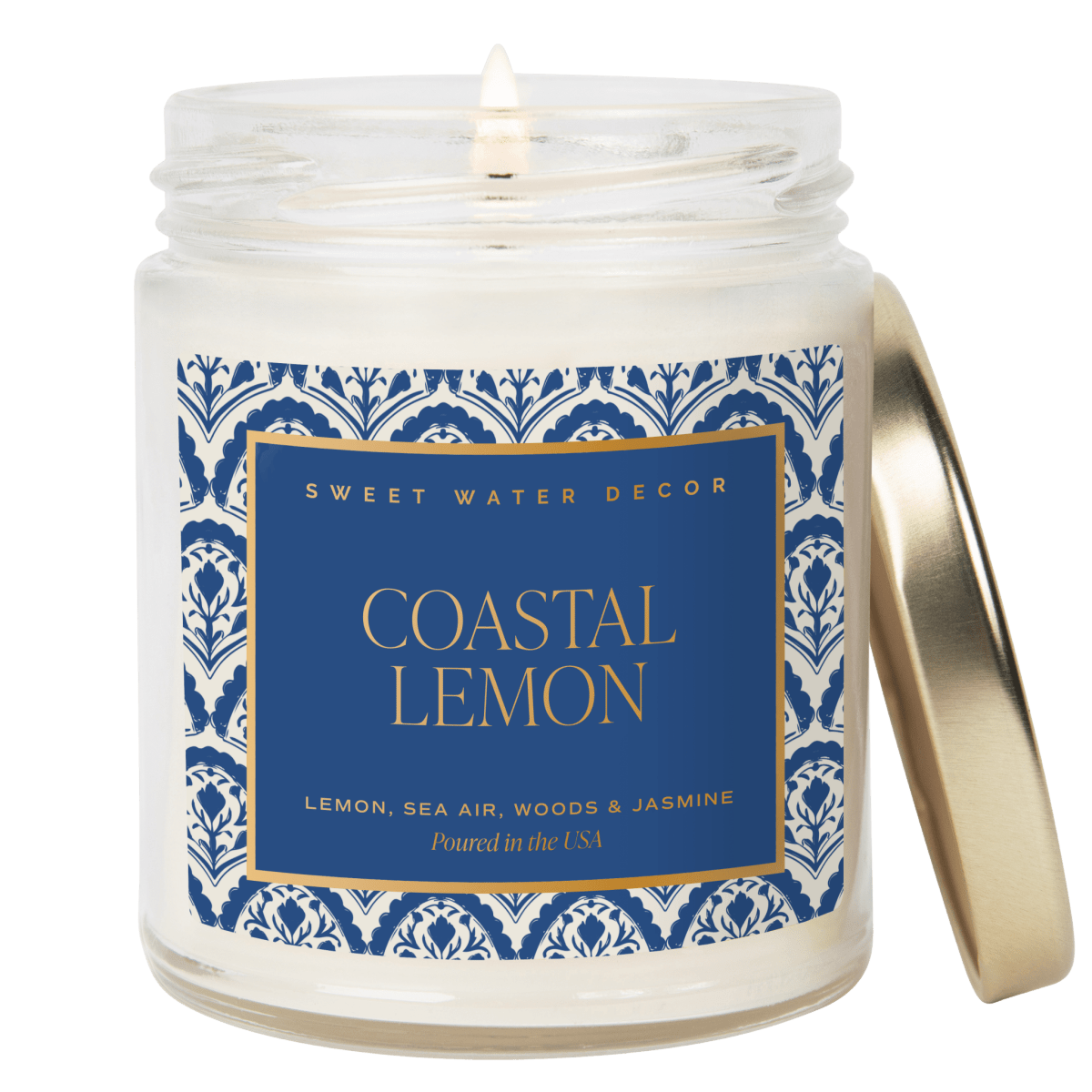Sweet Water Decor Coastal Lemon Soy Candle - 9 oz Clear Patterned Jar - Sea Salt Citrus