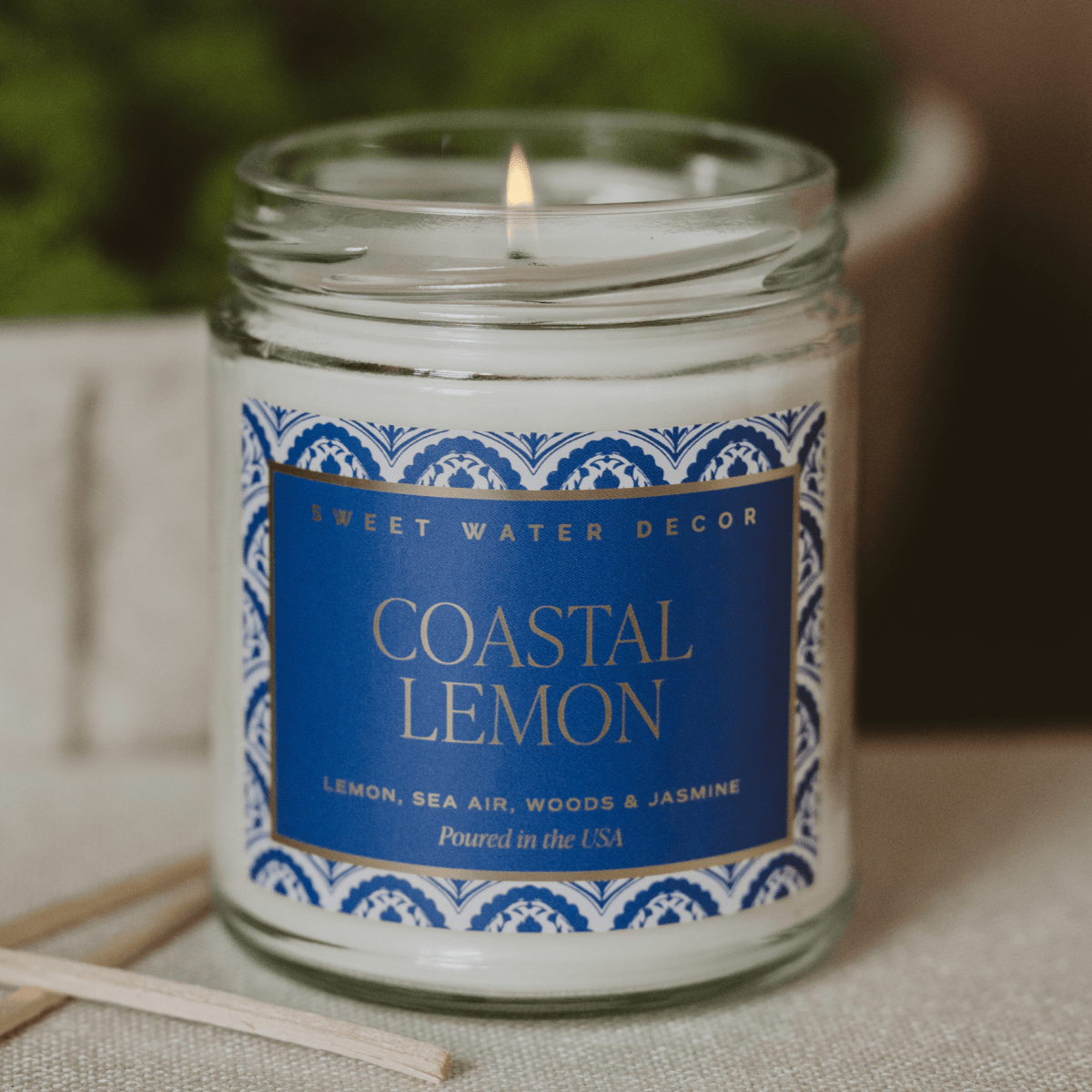 Sweet Water Decor Coastal Lemon Soy Candle - 9 oz Clear Patterned Jar - Sea Salt Citrus