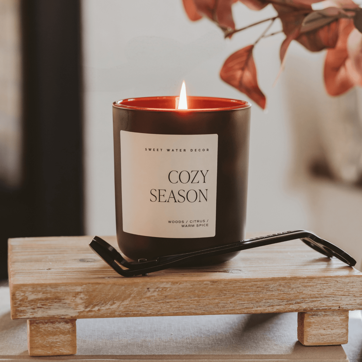 Sweet Water Decor Cozy Season Soy Candle - 15 oz Brown Matte Jar - Woods & Warm Spice