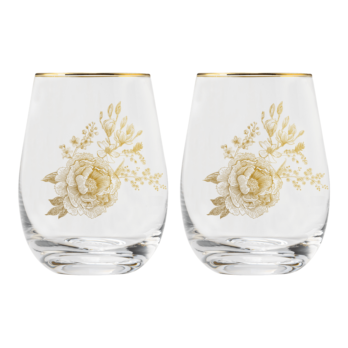 Sweet Water Decor Delft Stemless Wine Glass, Boxed Set of 2