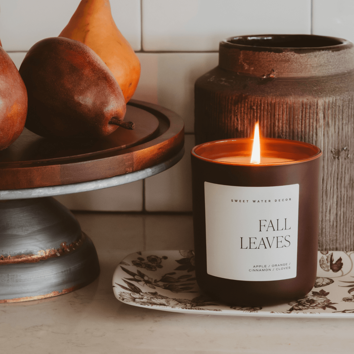 Sweet Water Decor Fall Leaves Soy Candle - 15oz Brown Matte Jar - 70+ Hour Burn