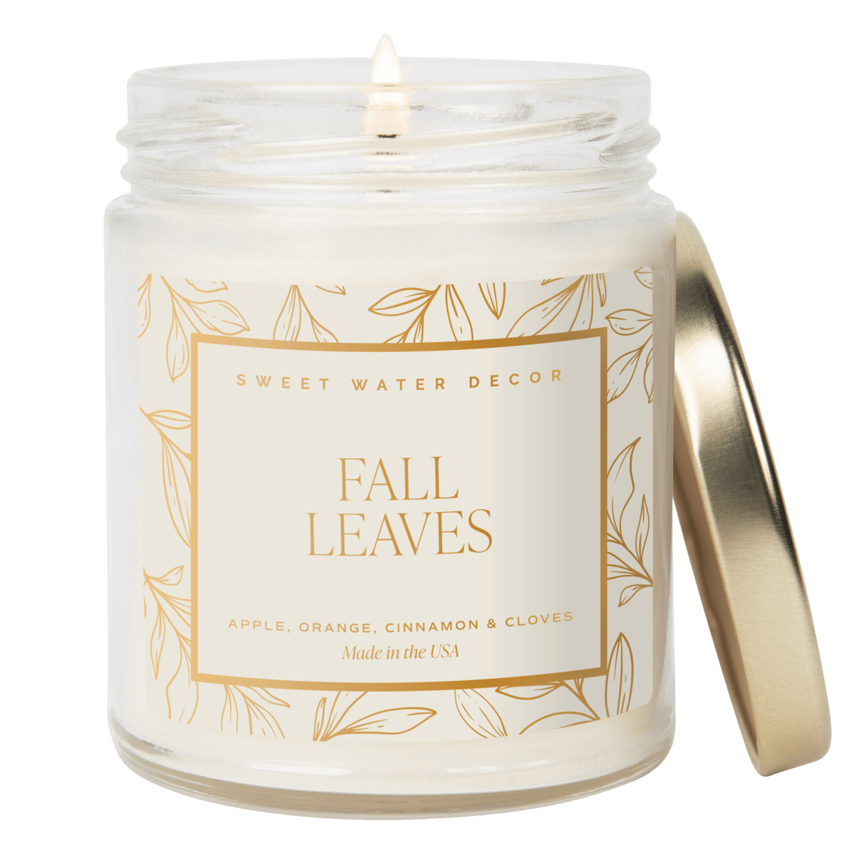 Sweet Water Decor Fall Leaves Soy Candle 9oz - Autumn Apple Cinnamon Scent Clear Jar