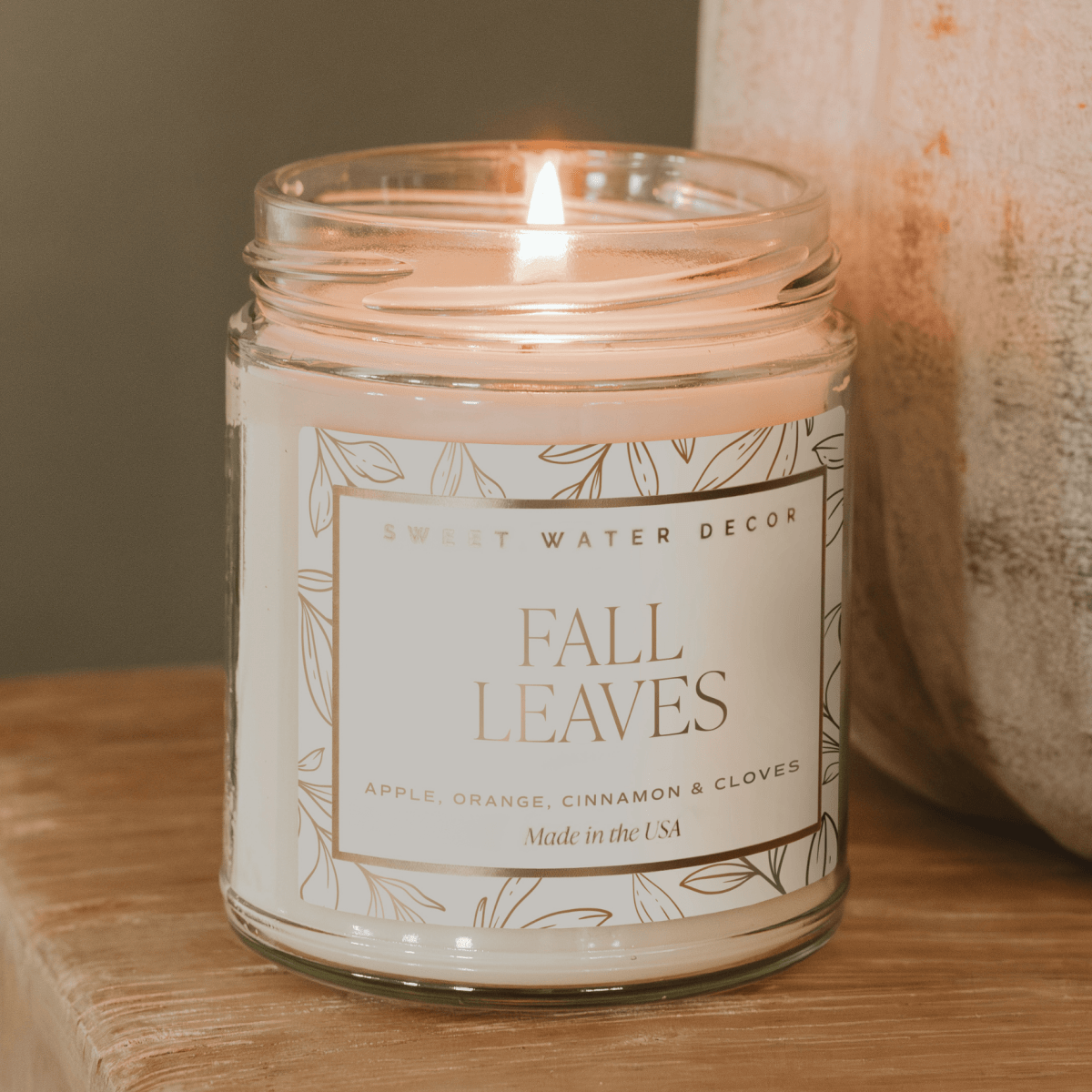 Sweet Water Decor Fall Leaves Soy Candle 9oz - Autumn Apple Cinnamon Scent Clear Jar
