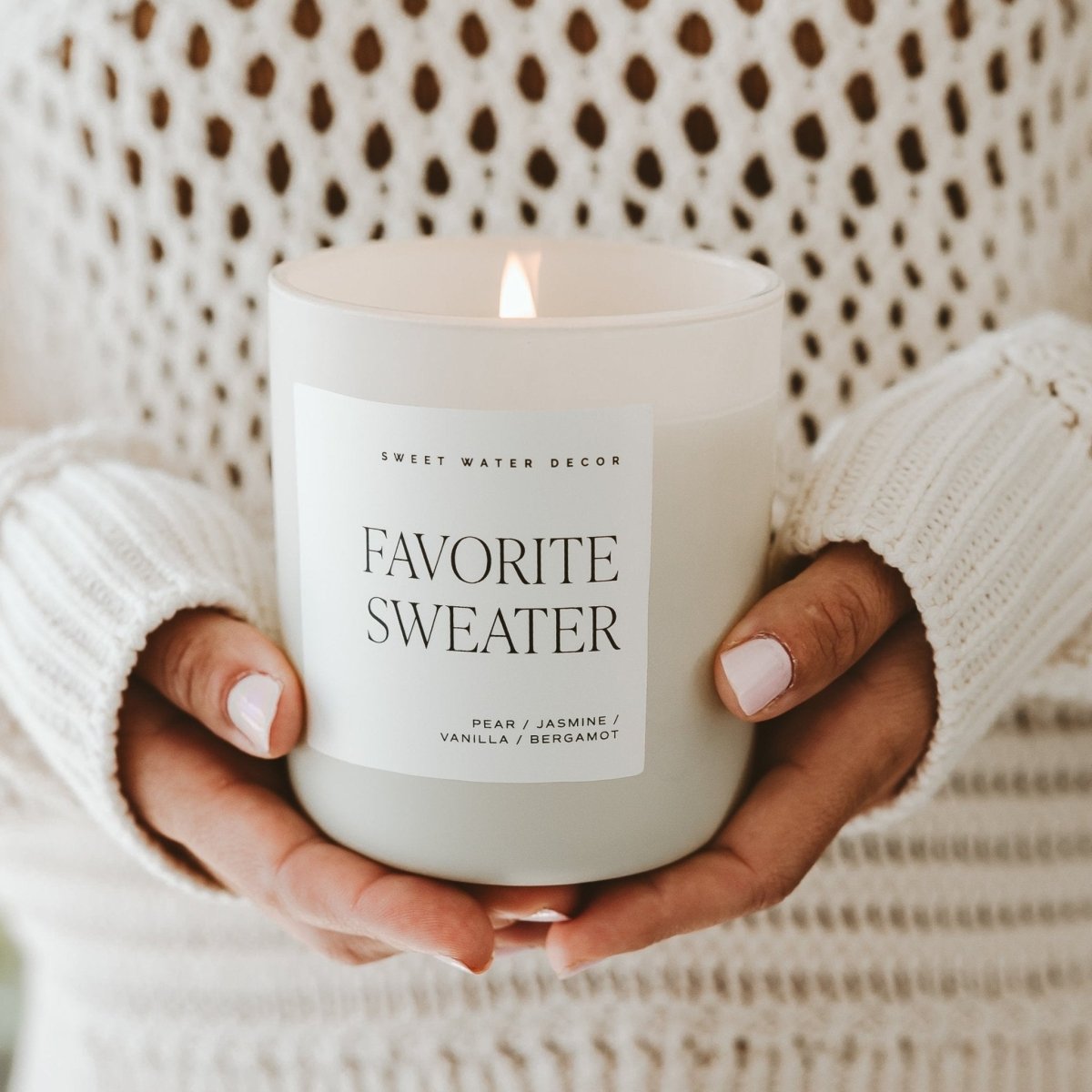 Sweet Water Decor Favorite Sweater Soy Candle - 15 oz Tan Matte Jar (Cashmere & Vanilla)