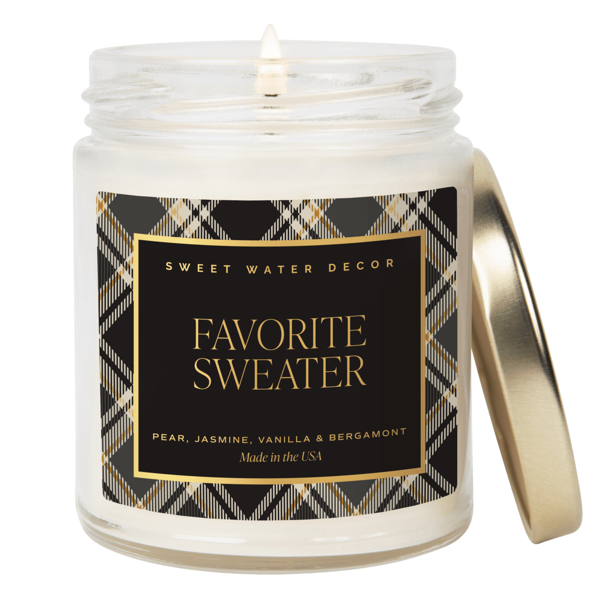 Sweet Water Decor Favorite Sweater Soy Candle - Patterned 9 oz Clear Jar (Cashmere Vanilla)