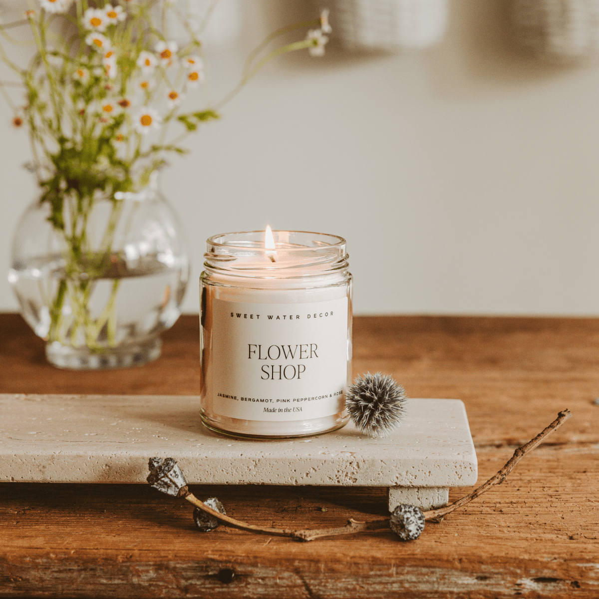 Sweet Water Decor Flower Shop Soy Candle - 9 oz Clear Jar - Fresh Florals