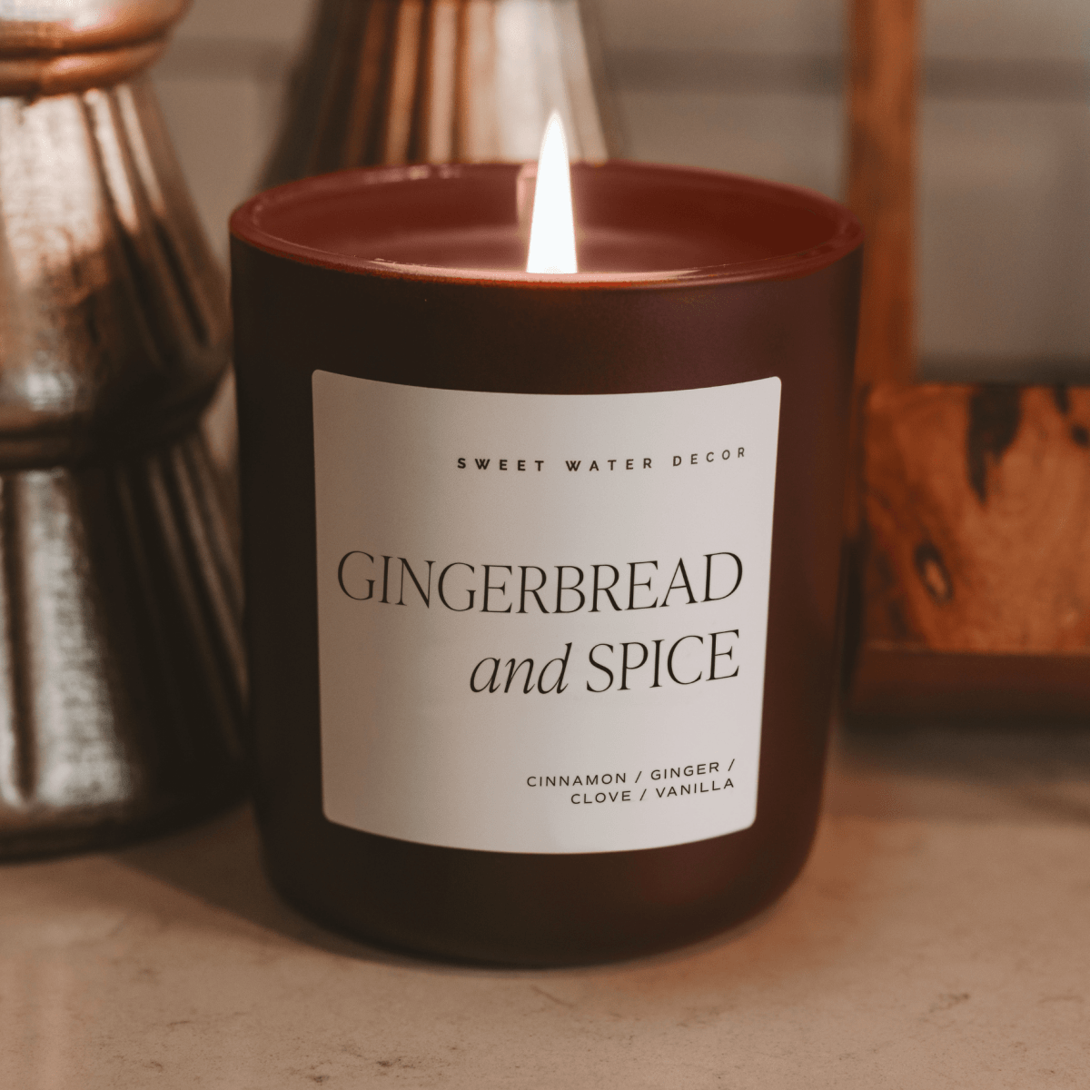 Sweet Water Decor Gingerbread and Spice Soy Candle - Brown Matte Jar - 15 oz