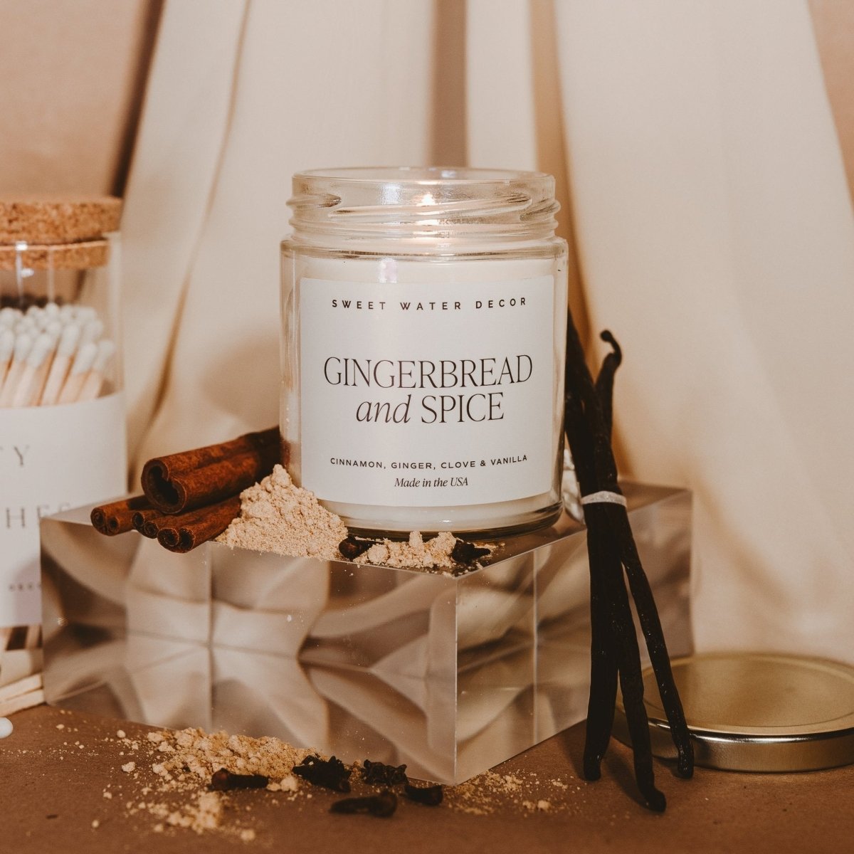 Sweet Water Decor Gingerbread and Spice Soy Candle - Clear Jar - 9 oz