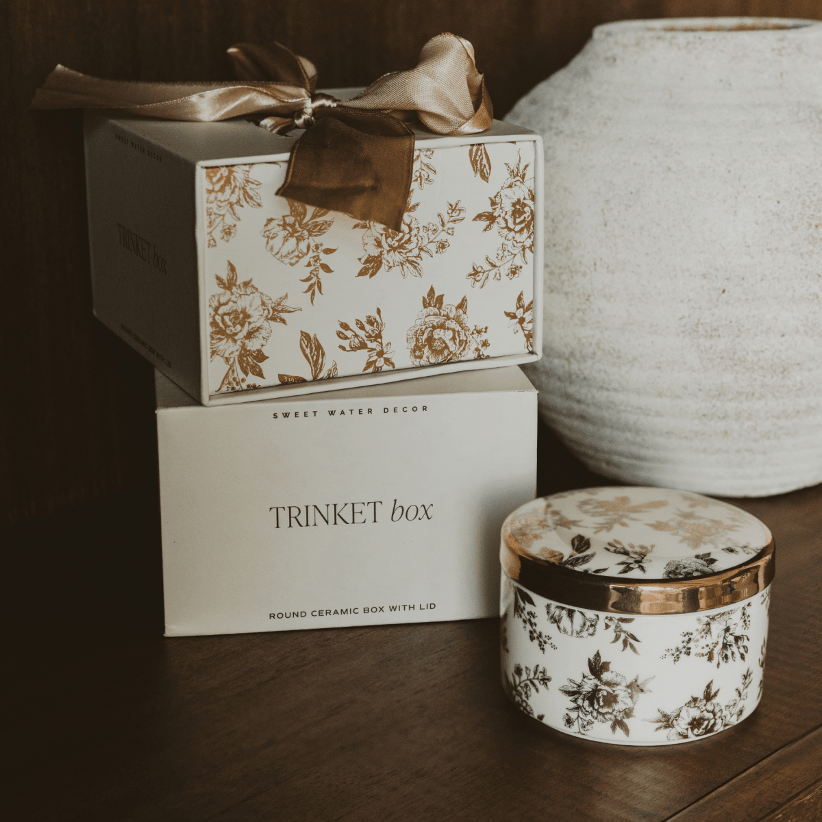 Sweet Water Decor Gold Delft Trinket Dish with Lid