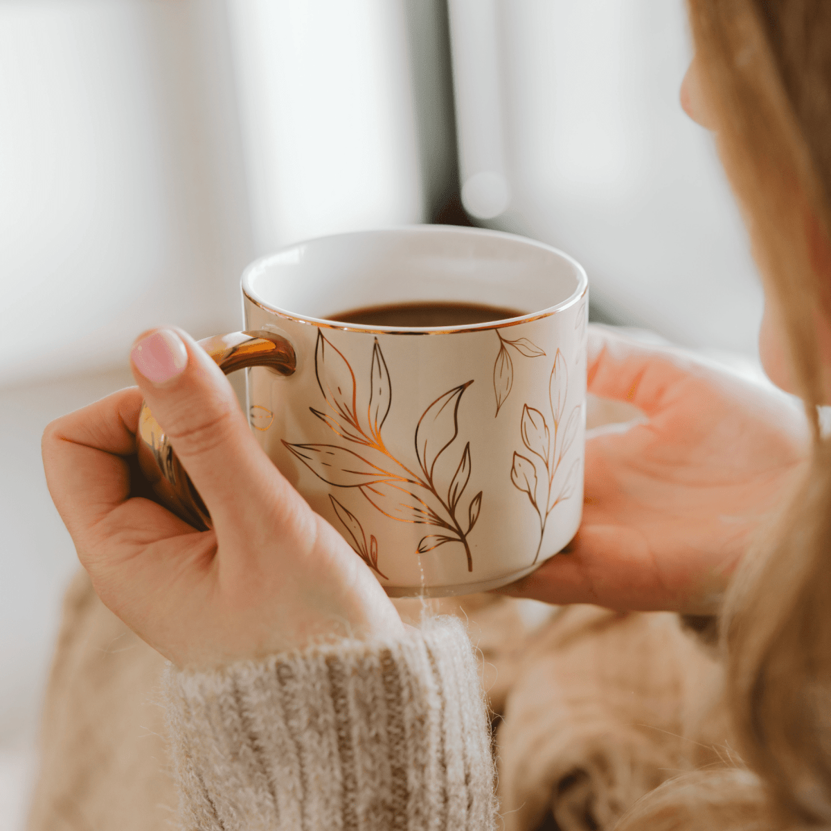 Sweet Water Decor Gold Leaves Coffee Mug 14oz Fine Bone China - Gold Handle
