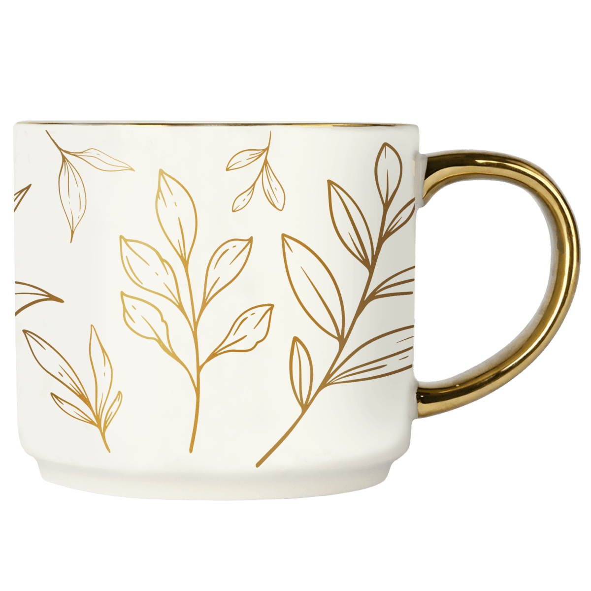 Sweet Water Decor Gold Leaves Coffee Mug 14oz Fine Bone China - Gold Handle