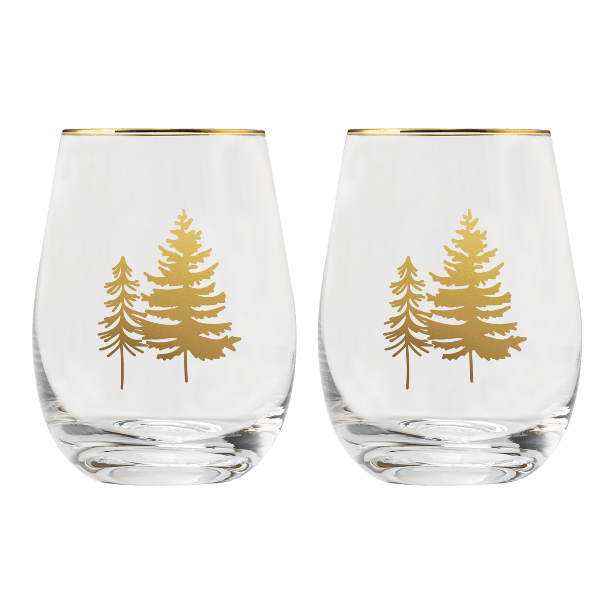 Sweet Water Decor Gold Trees Stemless Wine Glass, Boxed Set of 2