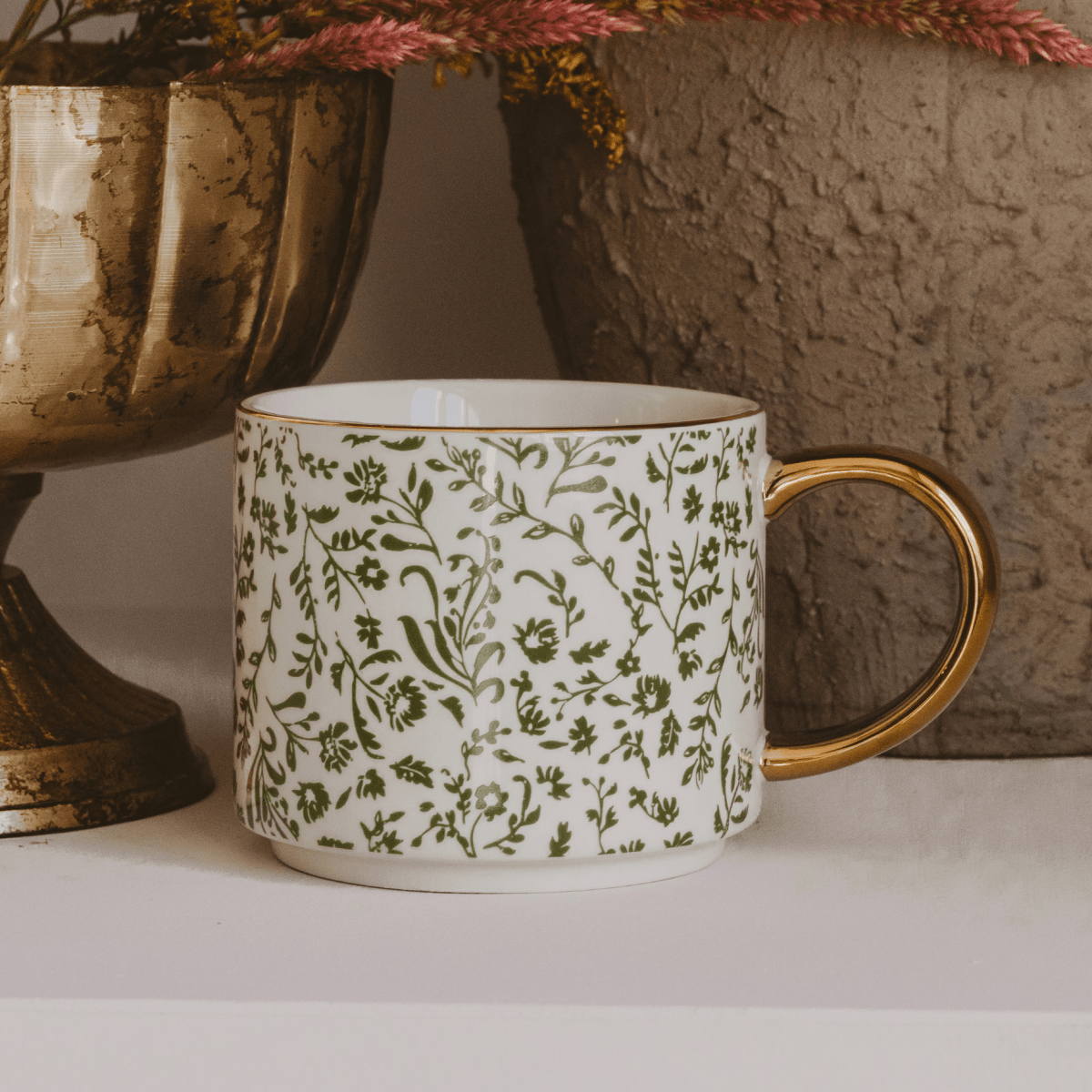 Sweet Water Decor Green Ditsy Floral 14 oz Coffee Mug