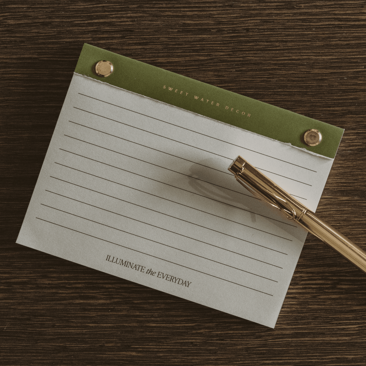Sweet Water Decor Green & Gold Rivet Lined Notepad – Chic Everyday Stationery for Work & Home