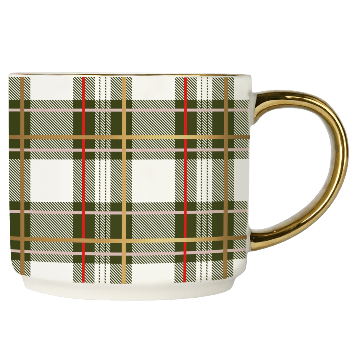 Sweet Water Decor Green Plaid 14oz. Gold Handle Coffee Mug