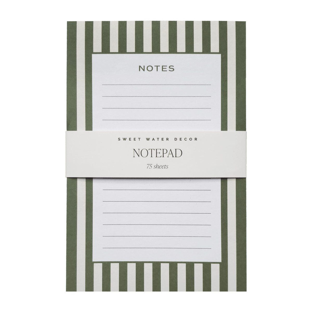 Sweet Water Decor Green Striped Notepad – Lined Paper Desk Notepad for Work & Home