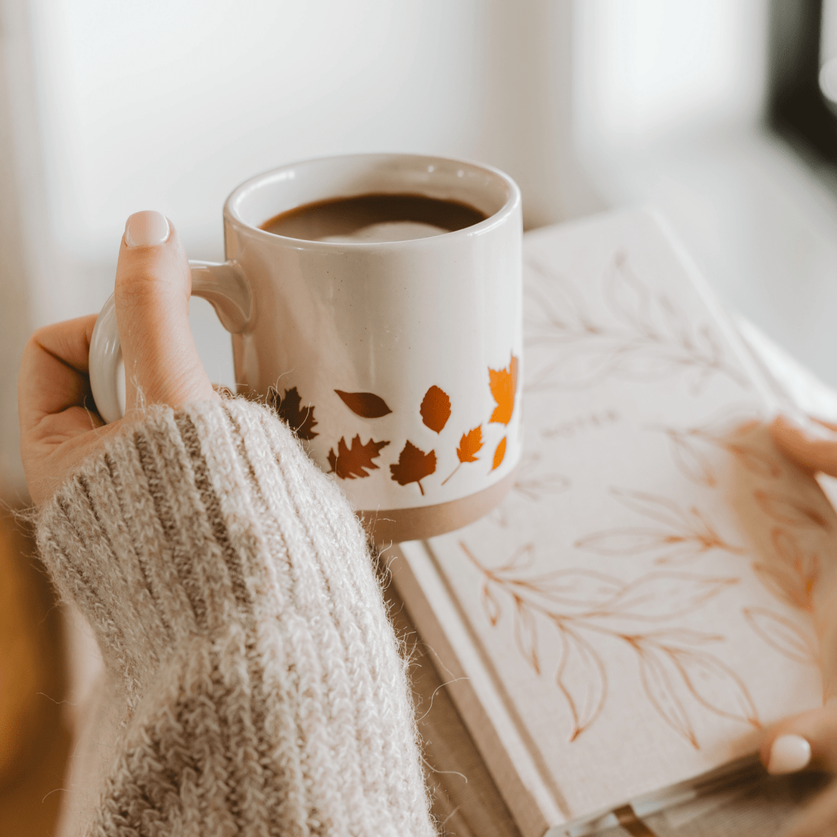 Sweet Water Decor Hand - Crafted Stoneware Coffee Mug 14oz - Orange Leaves Cream