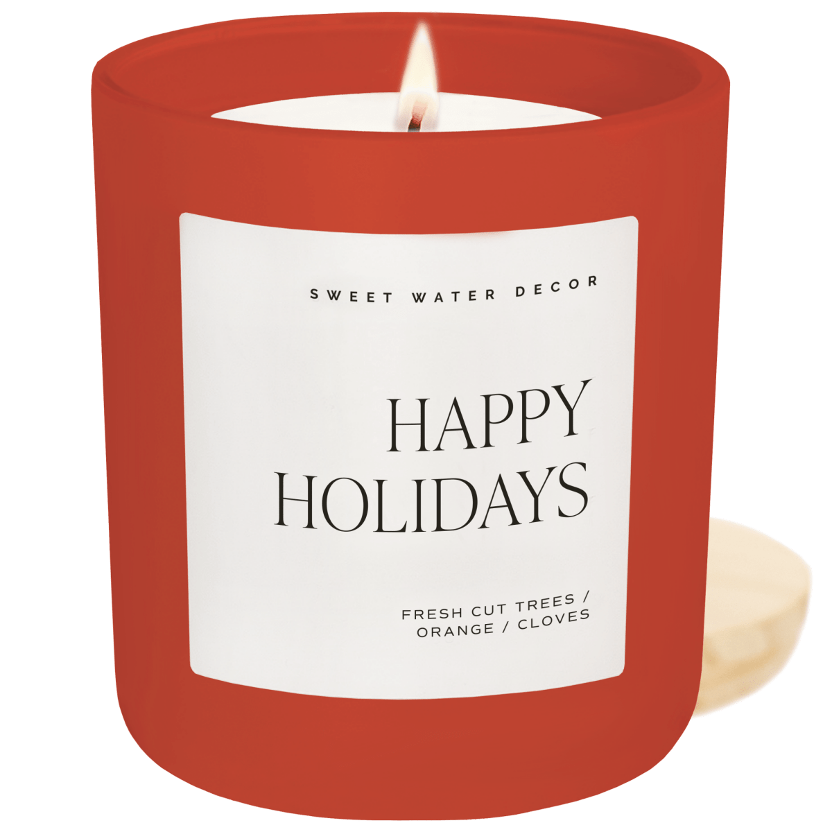 Sweet Water Decor Happy Holidays Soy Candle - 15 oz Red Matte Jar - Apple Cider & Cinnamon