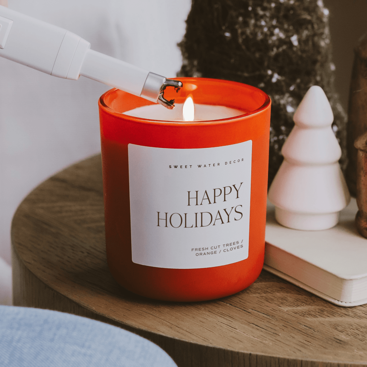 Sweet Water Decor Happy Holidays Soy Candle - 15 oz Red Matte Jar - Apple Cider & Cinnamon