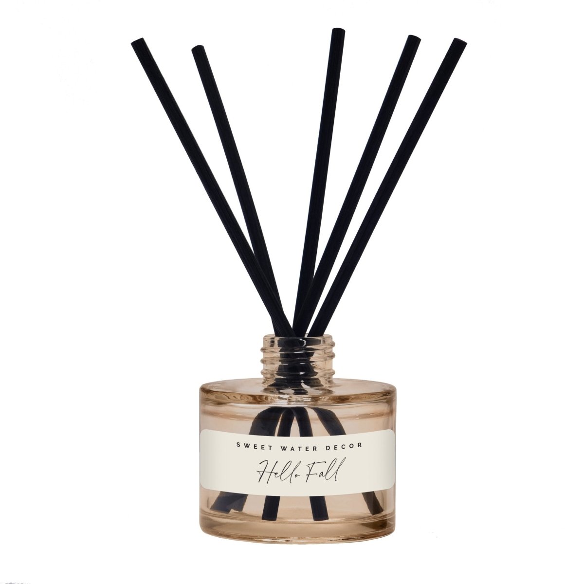 Sweet Water Decor Hello Fall Reed Diffuser - 3.5oz Tinted Glass Jar - Apple Cinnamon Cider