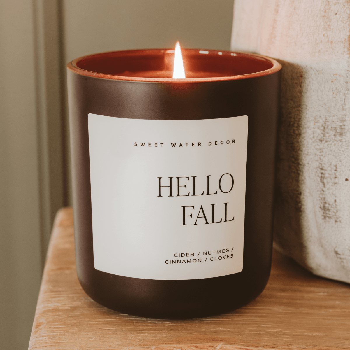 Sweet Water Decor Hello Fall Soy Candle - 15 oz Brown Matte Jar - Apple Cinnamon Cider