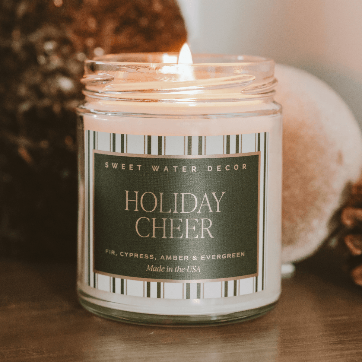 Sweet Water Decor Holiday Cheer Soy Candle - 9 oz Patterned Clear Jar