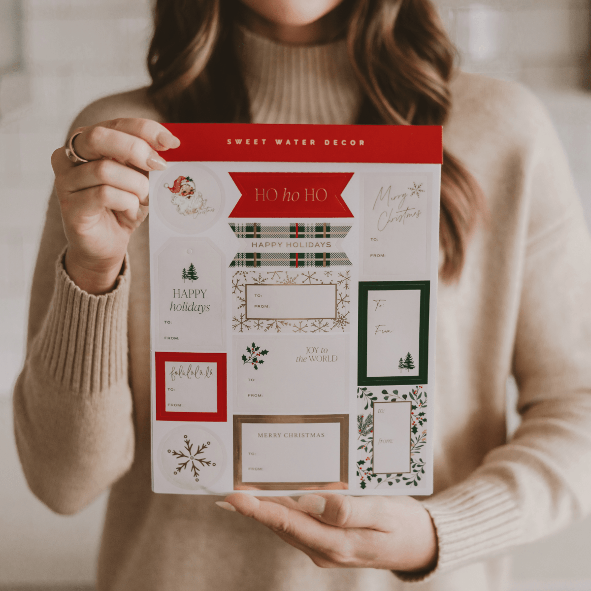 Sweet Water Decor Holiday Gift Tags Stickers Set - 60 Classic Christmas To From Labels