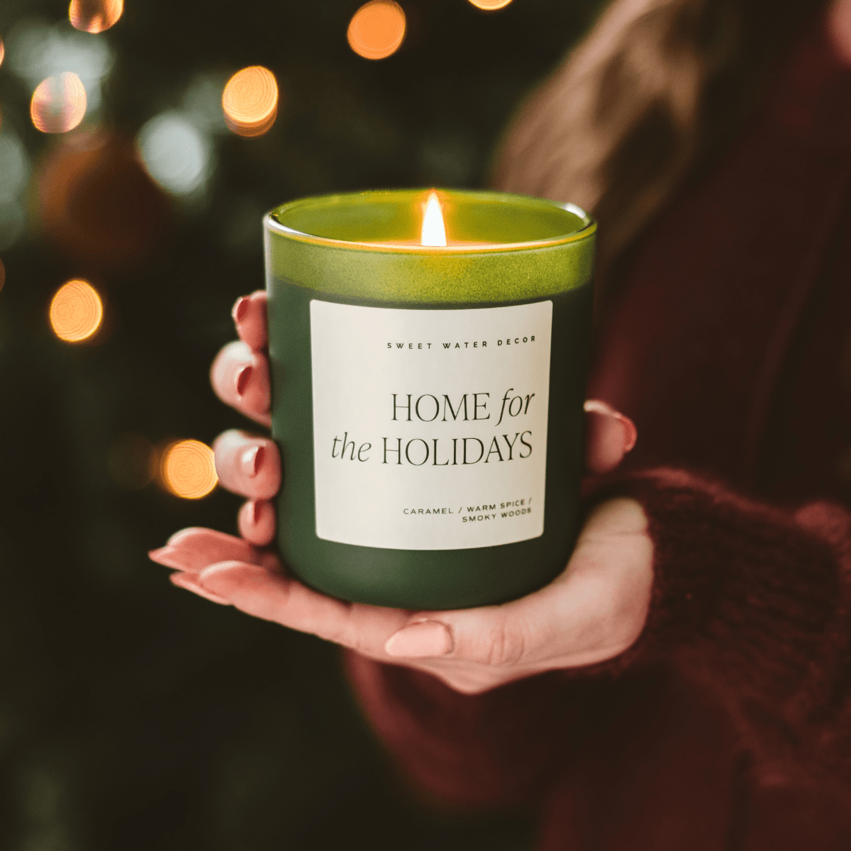 Sweet Water Decor Home for the Holidays Soy Candle - Green Matte Jar - 15 oz (Flannel)
