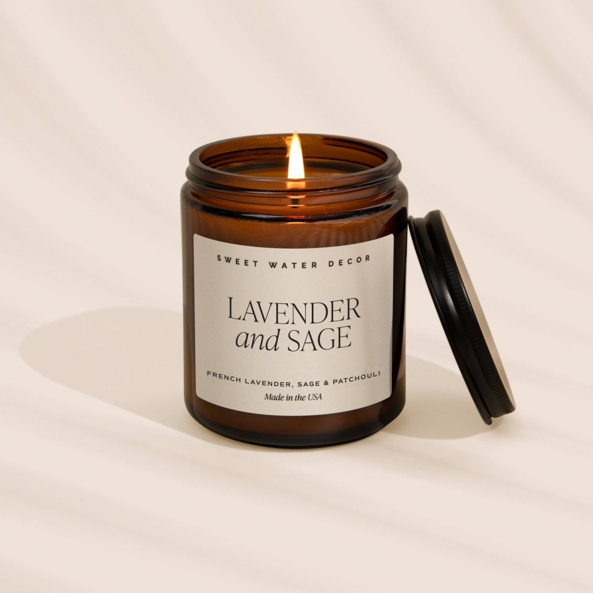 Sweet Water Decor Lavender and Sage Soy Candle - 9 oz Amber Jar - Calming Aromatherapy