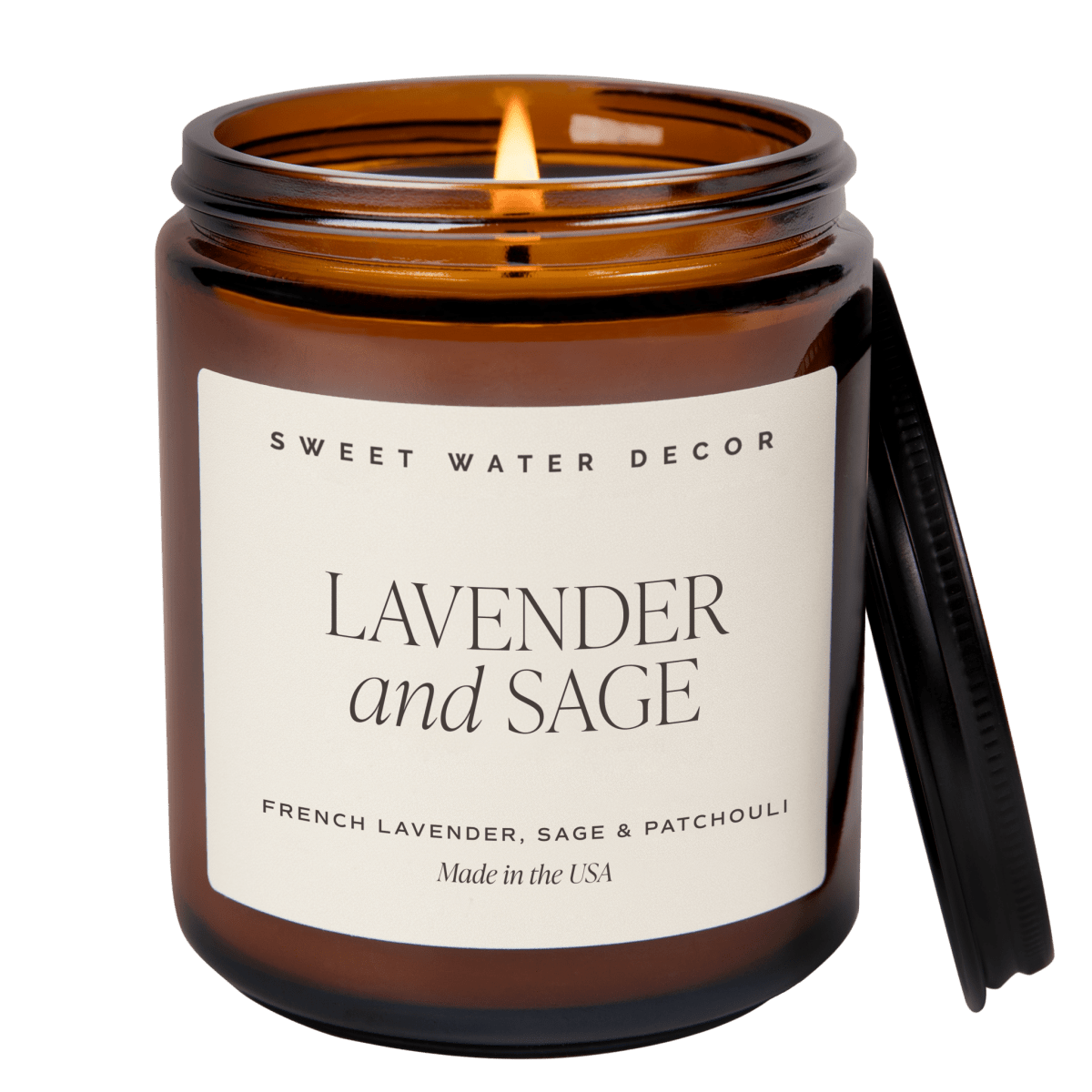 Sweet Water Decor Lavender and Sage Soy Candle - 9 oz Amber Jar - Calming Aromatherapy