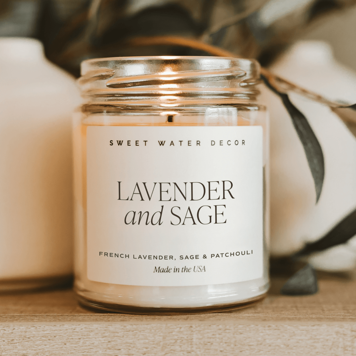 Sweet Water Decor Lavender and Sage Soy Candle - 9 oz Clear Jar - Calming Aromatherapy