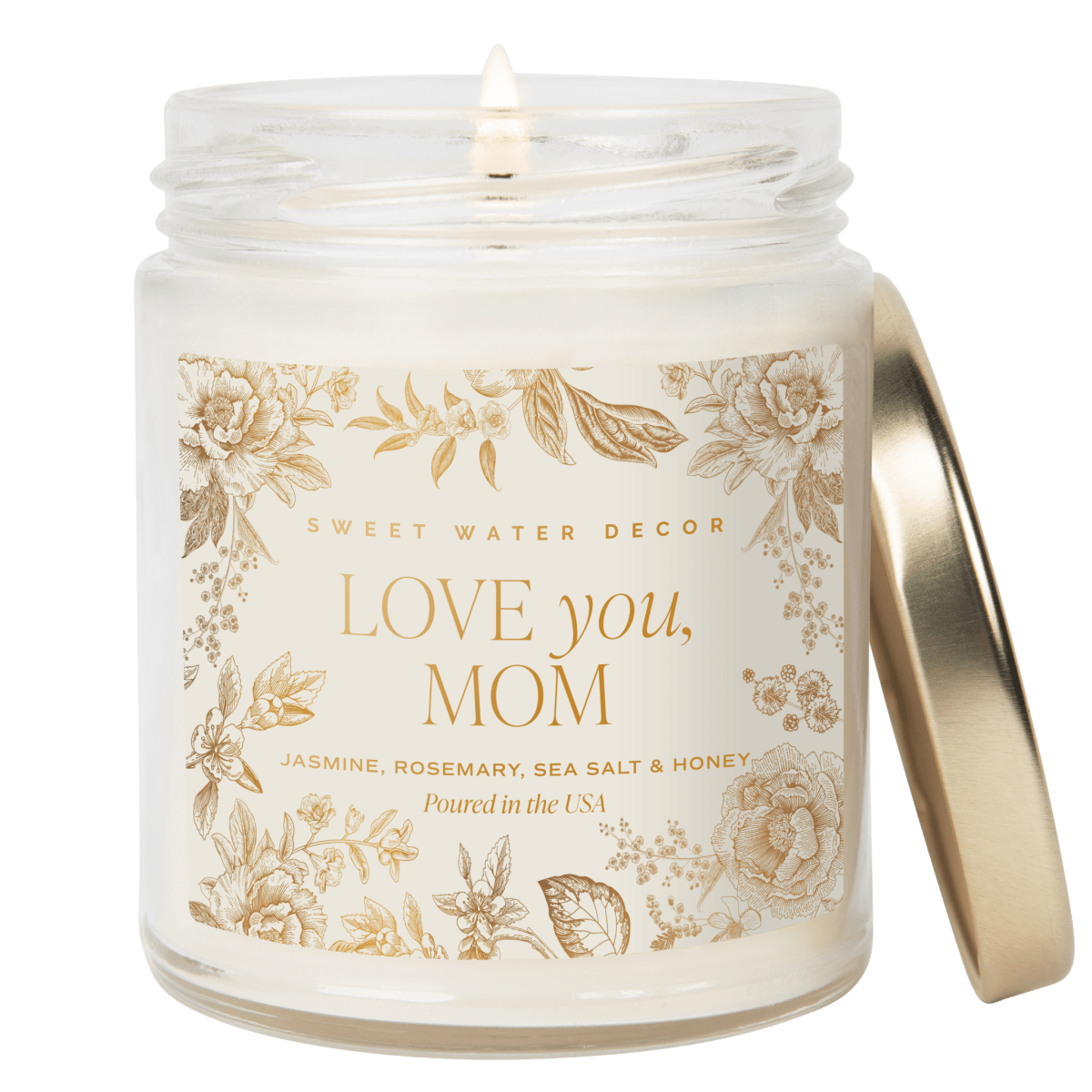 Sweet Water Decor Love You, Mom Soy Candle - 9 oz Clear Patterned Jar - Wildflowers & Salt