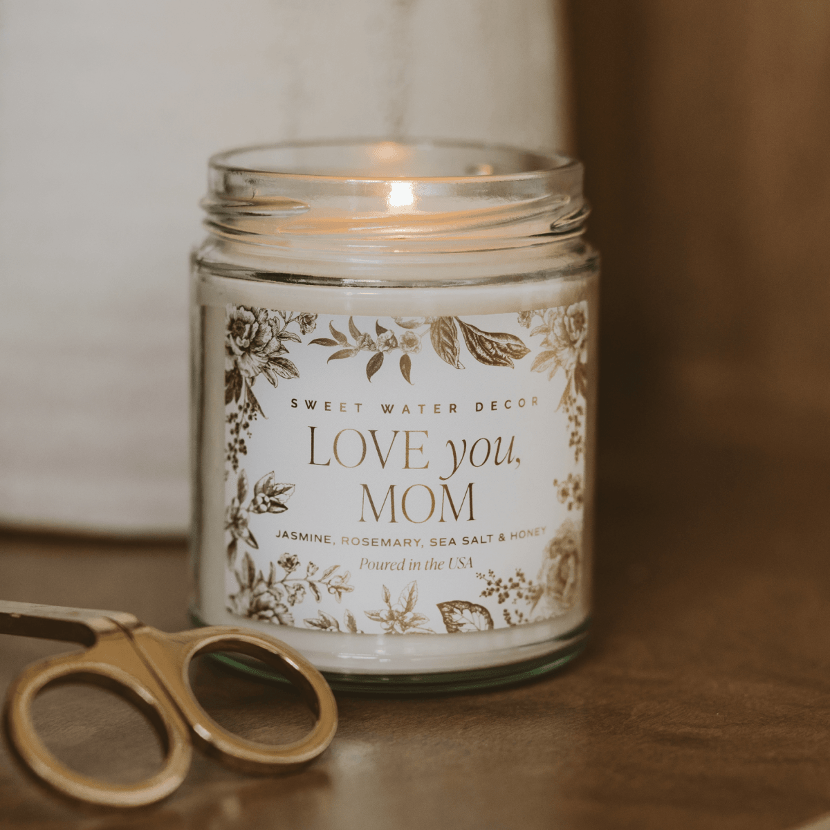Sweet Water Decor Love You, Mom Soy Candle - 9 oz Clear Patterned Jar - Wildflowers & Salt