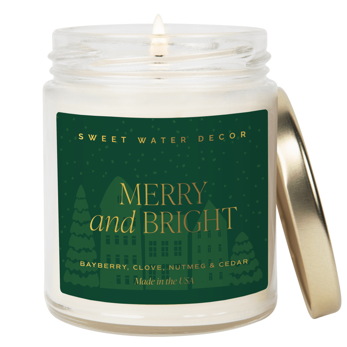 Sweet Water Decor Merry and Bright Soy Candle | 9oz. Clear Jar