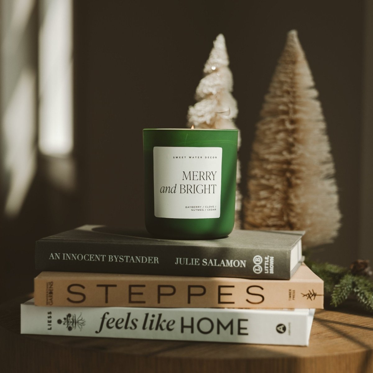 Sweet Water Decor Merry and Bright Soy Candle - Green Matte Jar - 15 oz