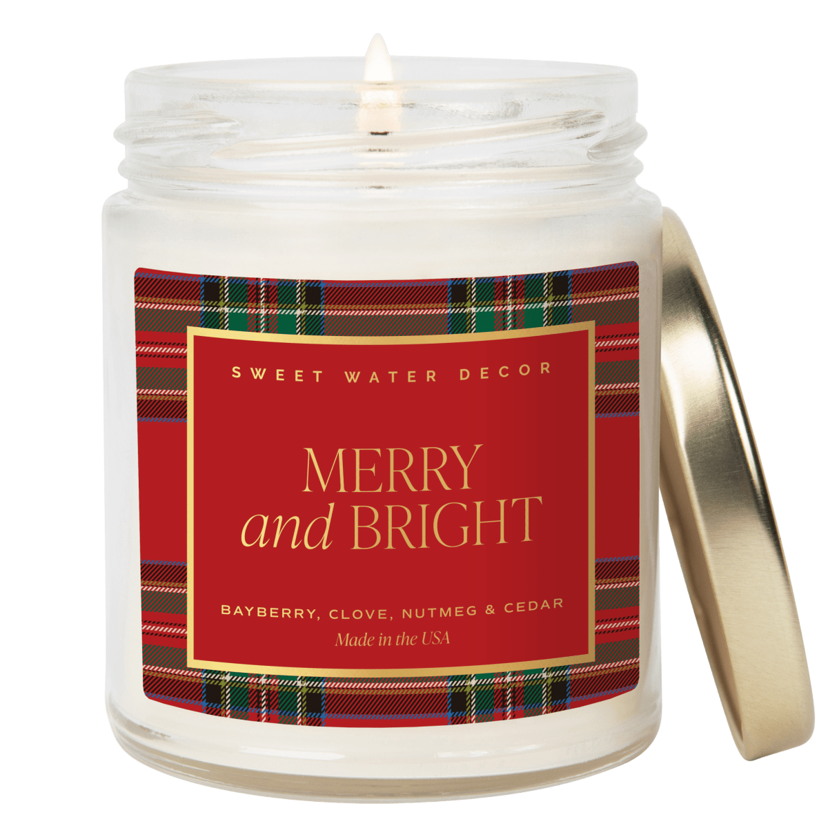 Sweet Water Decor Merry and Bright Soy Candle - Patterned Clear Jar - 9 oz