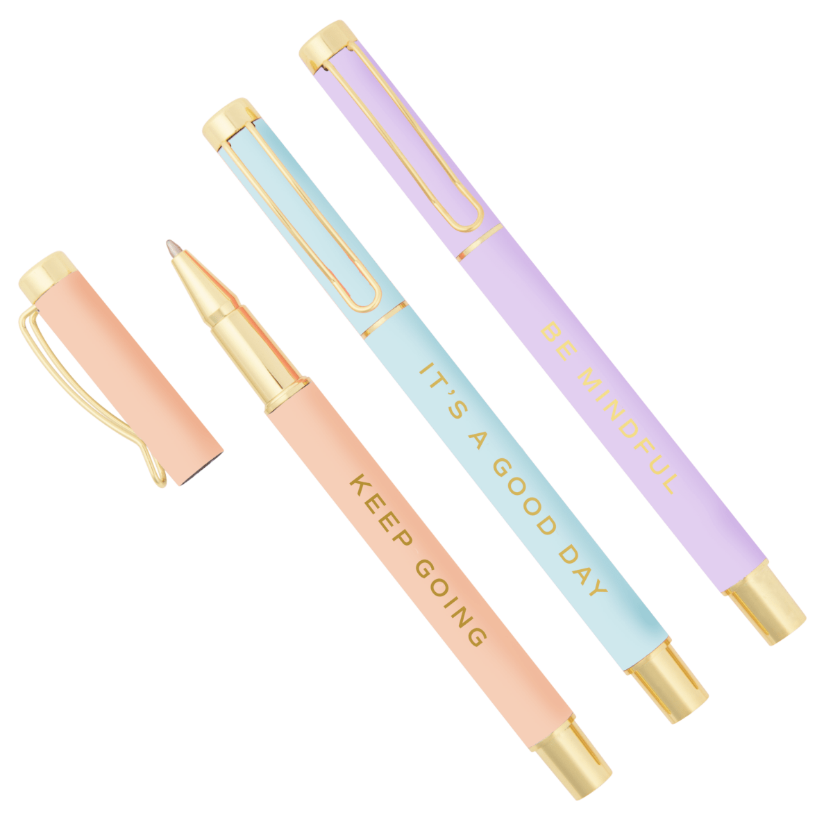 Sweet Water Decor Motivational Pen Set - 3 Pastel Ballpoint Pens with Gold Accents